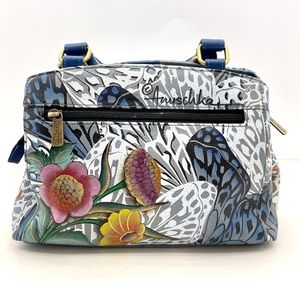 Anushcka Leather Satchel Handbag Multicolor Flower Design Small Handpainted